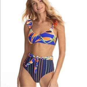 Maaji stripe reversible belted high waisted swim bottom new size XS